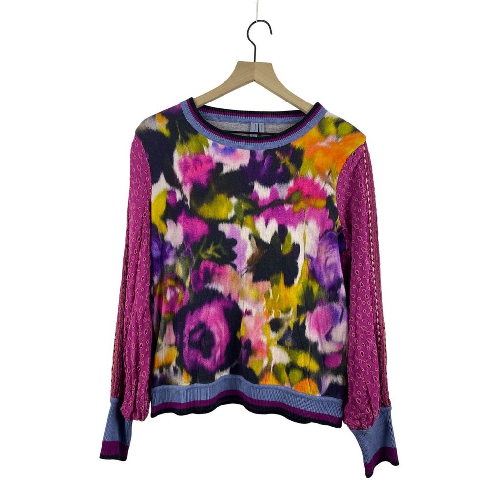 Anthropologie Bl^nk London Women's XS Floral Eyelet Balloon Sleeve Pink Blouse